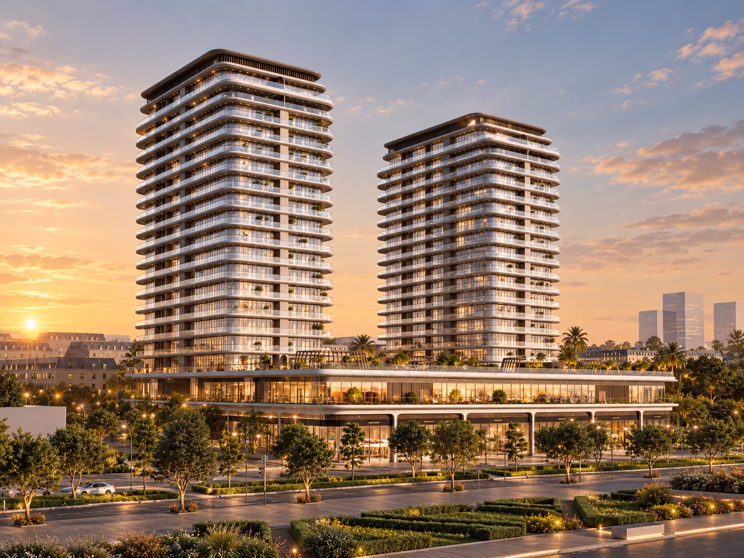 Art Skyrise qüllələri, qürub çağı